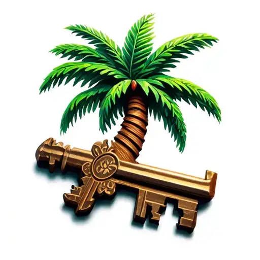 a ratafarian key shaped like a palm tree tattoo design idea