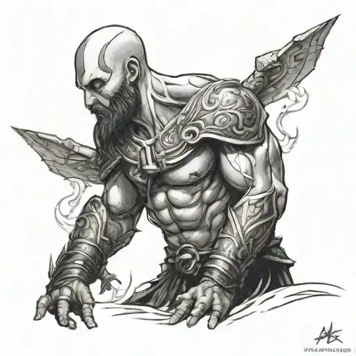 kratos of god of war pineaple throne tattoo design idea