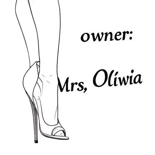 sexy high heel with text "owner: Mrs. Oliwia" tattoo design idea