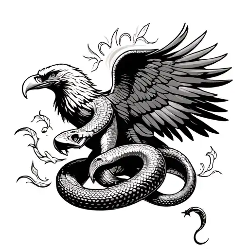 Mexican eagle ripping apart snake tattoo design idea