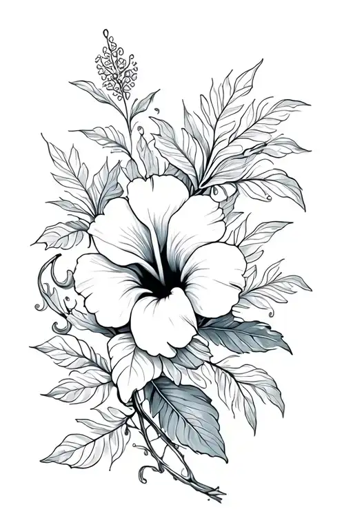 Hibiscus flowers and leaves with vines wrapped tattoo design idea
