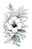 Hibiscus flowers and leaves with vines wrapped tattoo design idea