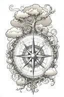 clouds surrounding trees compass infinity symbol  tattoo design idea