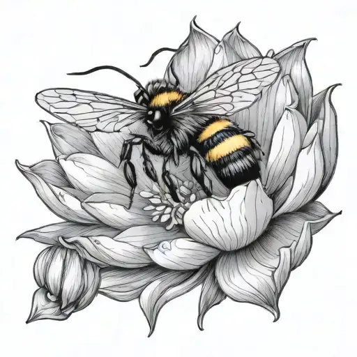 cute bumble bee on a lotus flower tattoo design idea