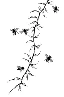 willow branch and bees flying tattoo design idea