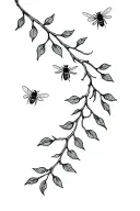 willow branch and bees flying tattoo design idea