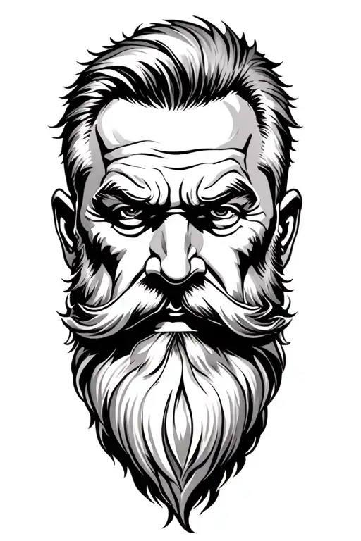 gay tattoo of a muscle man in his 50's with a gray/white beard tattoo design idea