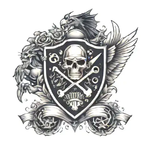 A family crest featuring symbols of your kids' favorite sports and outdoor activities, with subtle zombie references scattered throughout tattoo design idea