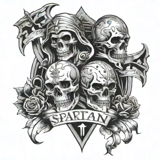 spartan family gambling memento mori skulls tarot carde tattoo design idea