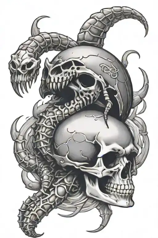 skull with scorpion crawling tattoo design idea
