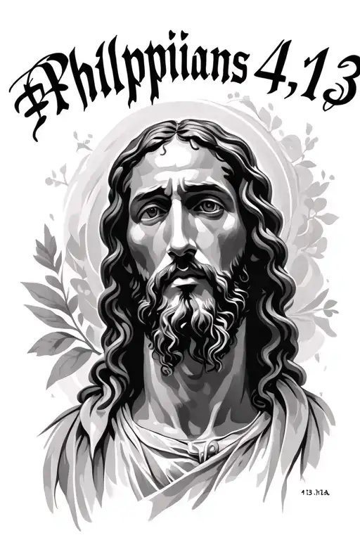 jesus with Philippians 4:13 written tattoo design idea