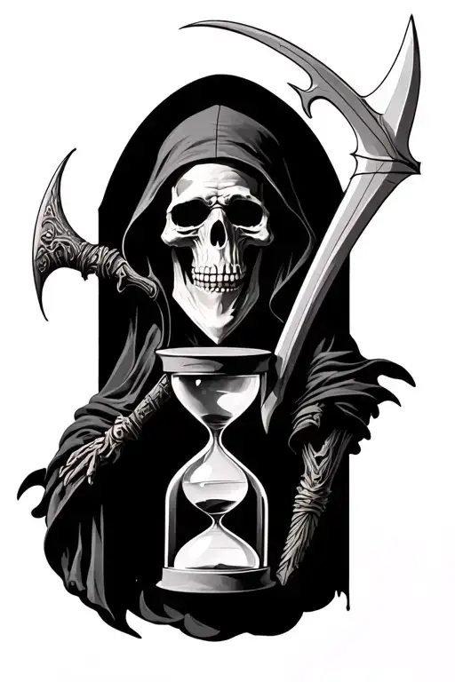 reaper and hourglass and scythe tattoo design idea