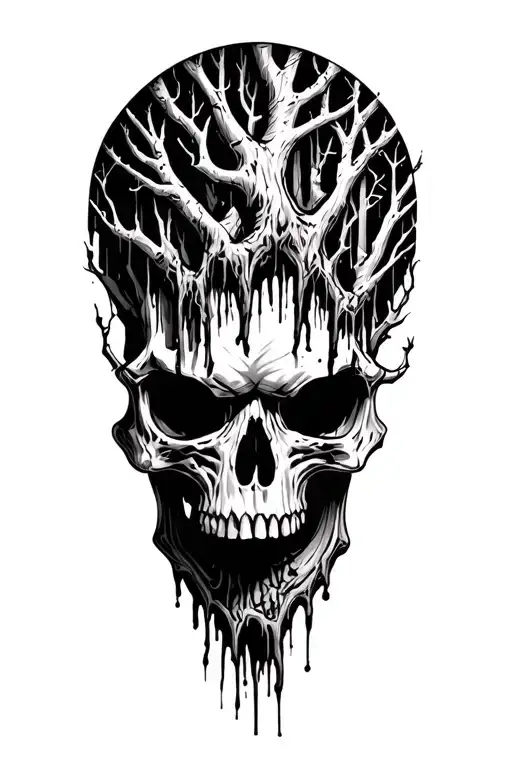 swamp trees skulls tattoo design idea