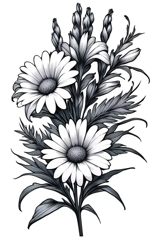 daisy, gladiolus and a violet tattoo design idea