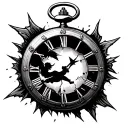 peter pan flying in front of a broken pocket watch the hands should be on 2 and 8 tattoo design idea