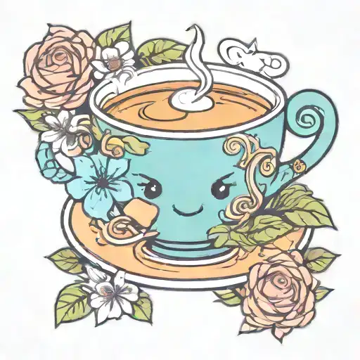 cute cup of tea character tattoo design idea