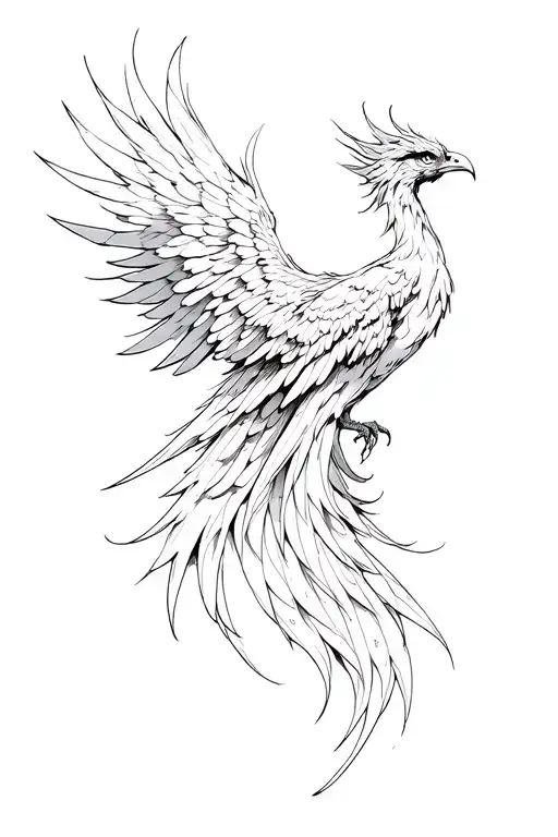 A phoenix rising from the ashes on the upper left back, with its head stretching up the neck, wings across the shoulders tattoo design idea