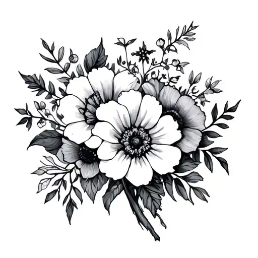 scorpio, pisces and capricorn flower bouquet tattoo design idea