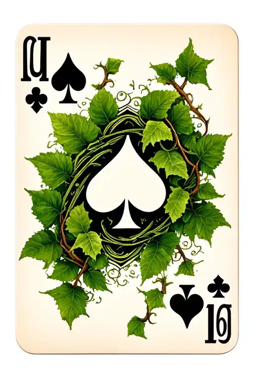 Ace of Clubs playing card on top sparsely spreading poison ivy vines tattoo design idea