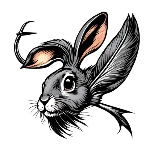 fishing hook with lucky rabbit foot tattoo design idea