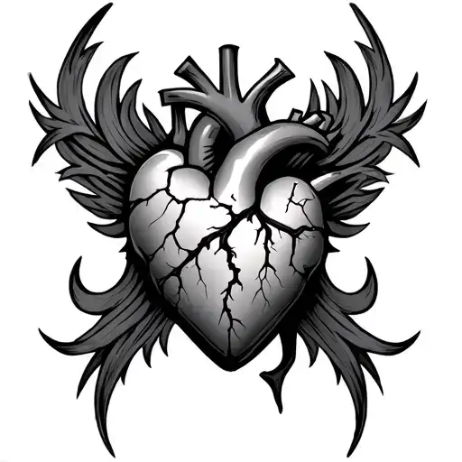 Chest tattoo incorporating a scar from heart surgery. Tattoo should represent strength, recovery, cracked armor, heart tattoo design idea