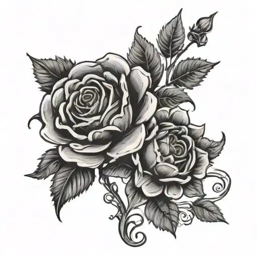 big rose,  small sunflower and medium daisy on a decorative stem wrapped simple stencil tattoo design idea
