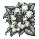 bible scripture surrounded by hibiscus flowers tattoo design idea