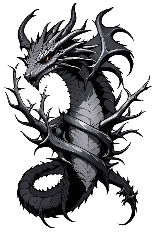 maleficent dragon arm sleeve tattoo with thorns wrapped tattoo design idea