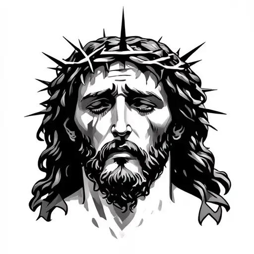 Jesus crying face with crown of thorns. Cancer Ribbon ends covering mouth. Ancient Scroll with Ecclesiastes 6:9 tattoo design idea