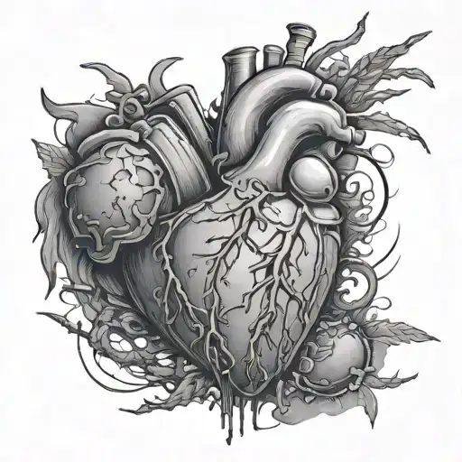 heart attack war scene tattoo design idea