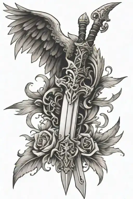 sword with wings of tattoo design idea