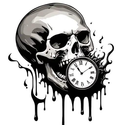skull eating a clock melting tattoo design idea