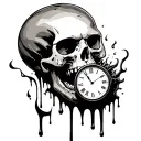 skull eating a clock melting tattoo design idea