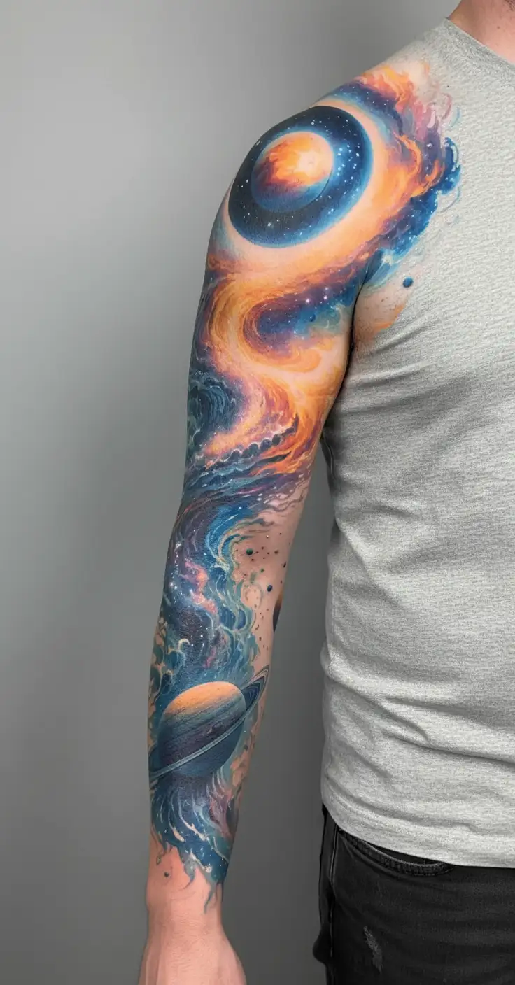 space galaxies universe planets blackhole destroying wormhole tattoo design idea