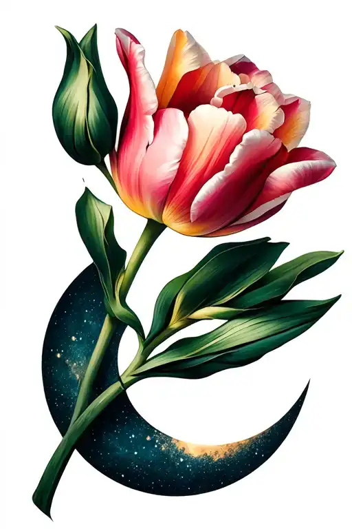 tulip with half moon surrounded tattoo design idea
