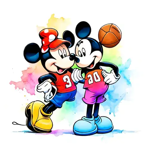 football and mickey mouse holding tattoo design idea