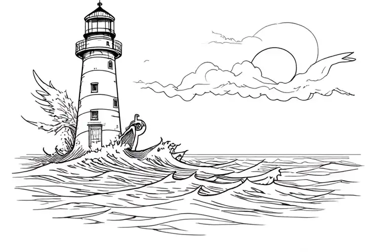 Möwe Anker Windrose lighthouse with anchor and surf tattoo design idea