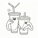 Two Cartoons iced coffees holding hands With and black tattoo design idea