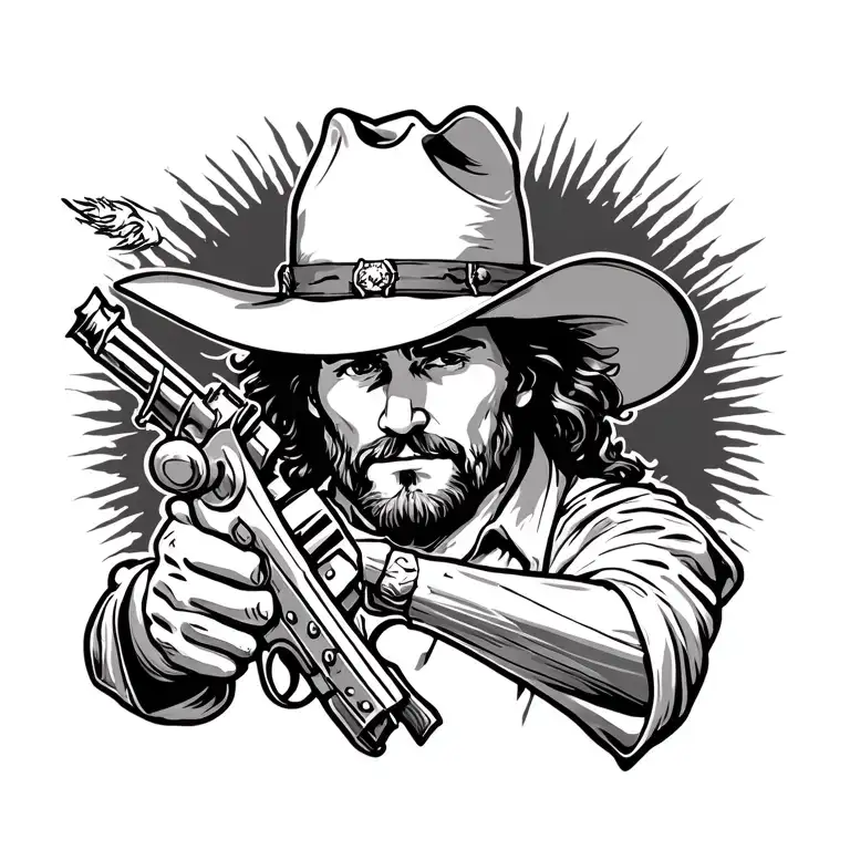western cowboy robbery tattoo design idea