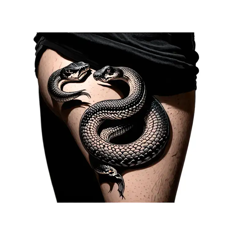 Striking Snake wrapping around leg tattoo tattoo design idea