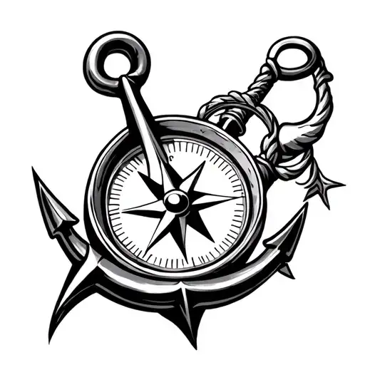 tattoo of compass on calf of man. Anchor hook below the compass. distance between these two tattoo should be 2inch tattoo design idea