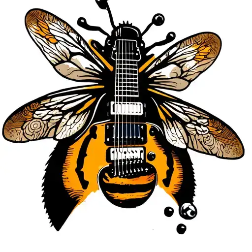 Father Holding Eddie van Halen Bumble Bee Guitar Made tattoo design idea