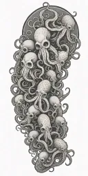 A psychotherapist guiding a group of octopuses in a therapy session underwater tattoo design idea