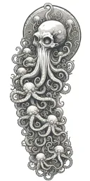 A psychotherapist guiding a group of octopuses in a therapy session underwater tattoo design idea