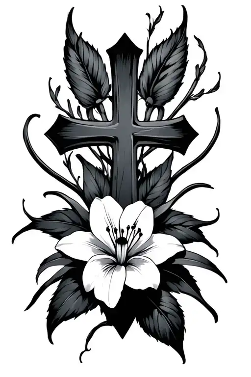 cross and spiderlily tattoo design idea