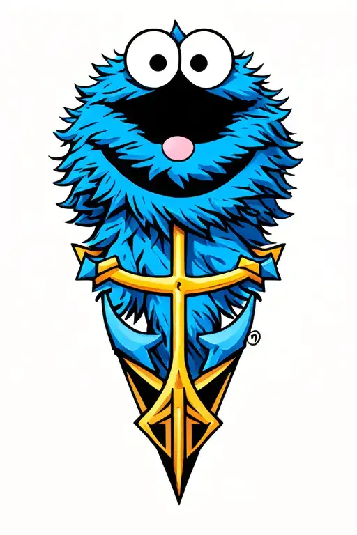 Cookie Monster with an anchor surrounded tattoo design idea