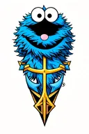 Cookie Monster with an anchor surrounded tattoo design idea