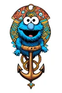 Cookie Monster with an anchor surrounded tattoo design idea