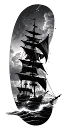 Nautical letter transition to the sea showing a storm sky, a bulsole just like Jack Sparrow's tattoo design idea