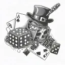 Design a gangster-inspired tattoo featuring playing cards and dice tattoo design idea